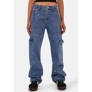 Edikted Denim Cargo‎ Carpenter Jeans Straight Leg Multi Pocket Women's Size S